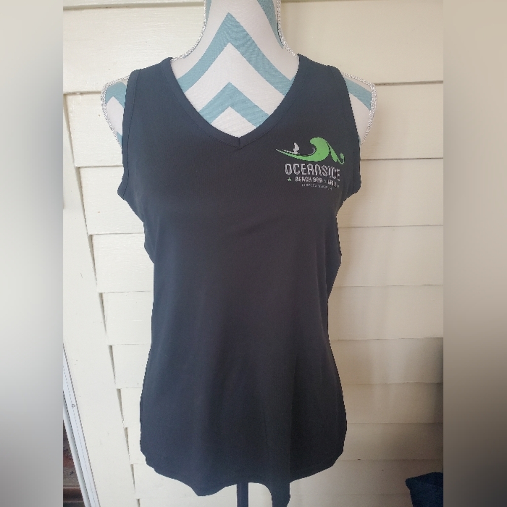 Black V-Neck Women's Tank Top- Oceanside Bar Flagler Beach Florida